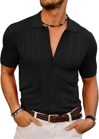 PJ PAUL JONES Mens Knitted Polo Shirt Short Sleeve V Neck Summer Tops