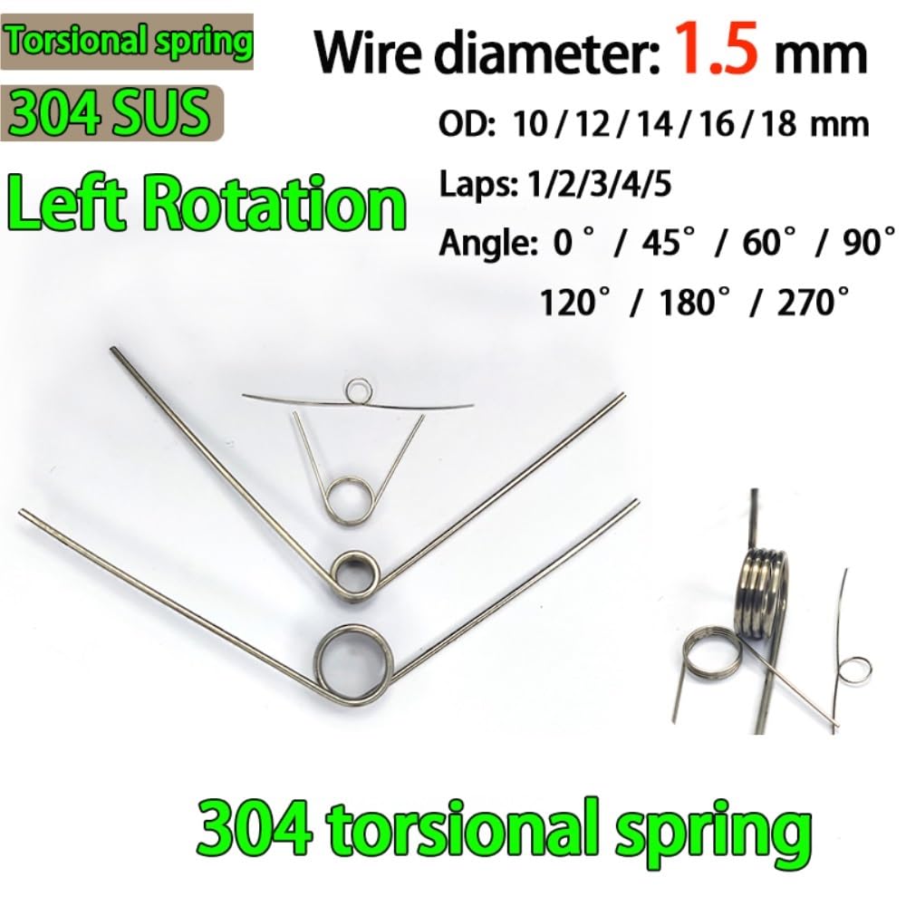 5 Stück Edelstahl-Torsionsfederdraht, Durchmesser 1,5 mm, linker Torsionsfederrücklauf, V-förmige Feder 1/2/3/4/5 Runde (5 x 10 mm x 180) (3 x 12 mm x 90)
