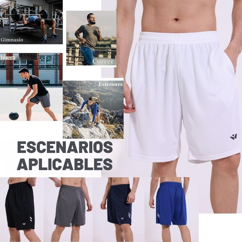 Pantalones cortos deportivos para hombre paquete de 5 con bolsillos cintura elástica secado rápido entrenamiento correr