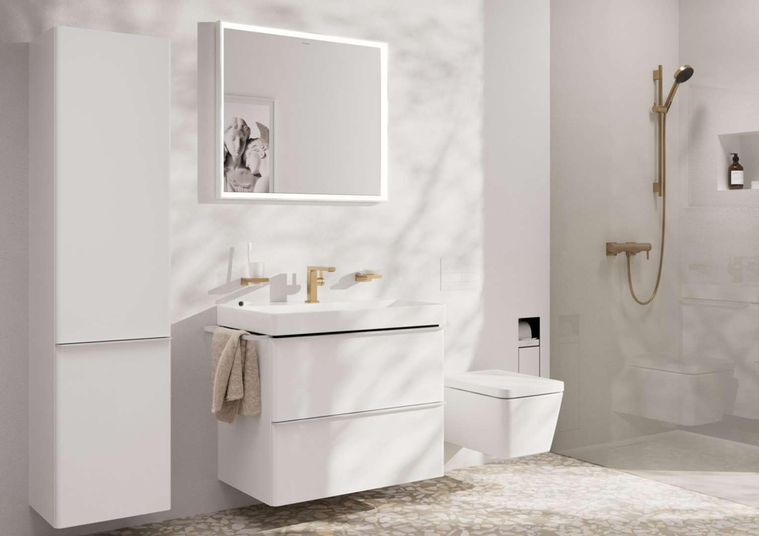 hansgrohe Tecturis E Fine - jednouchwytowa bateria umywalkowa z zestawem odpływowym, kran łazienkowy z wylewką 133 mm, oszczędność wody (EcoSmart+) i energii (CoolStart), brąz szczotkowany, 73020140