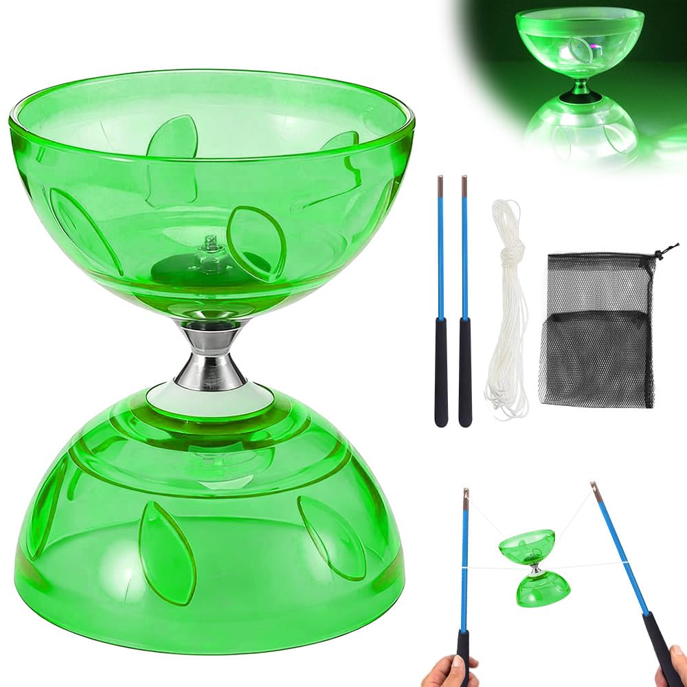 Diábolo con rodamientos de Bolas, Diabolo Triple Rodamiento Niños, Juego de malabares con luz y rodamientos de bolas, Set de Malabares Pro, 4 colores intermitentes para niños y adultos