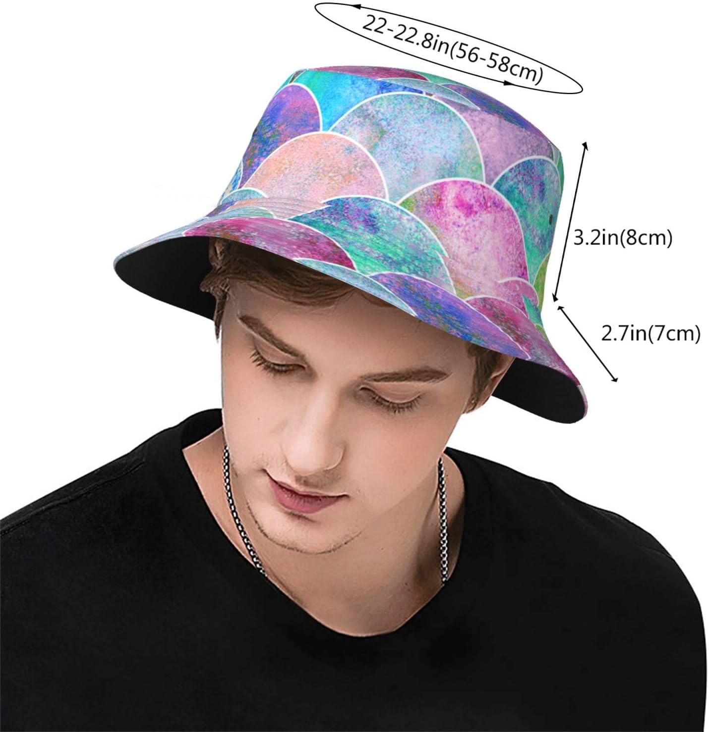 Bucket Hat Fish Scale Ocean Print Summer Sun Hat Trendy Beach Funny Fisherman Hat for Men Women Unisex Black