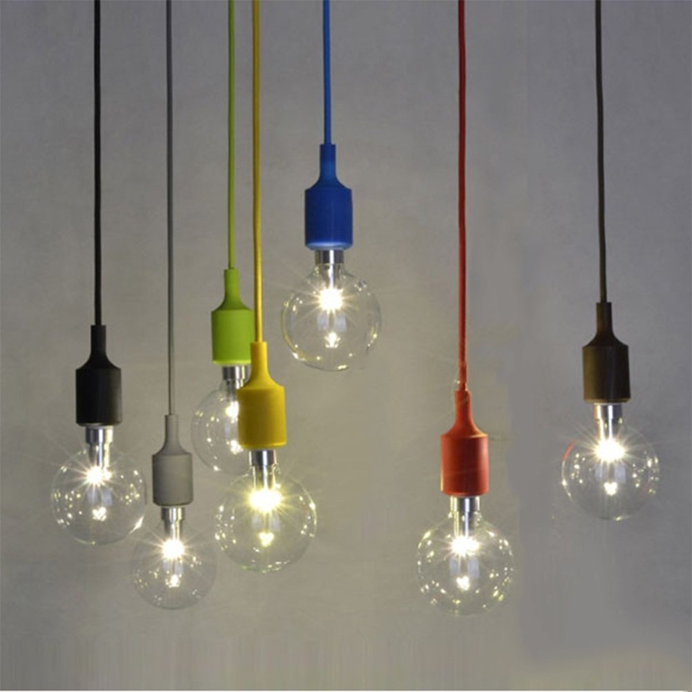 Sospensione Lampada E27 In Silicone Con Cavo In Tessuto 100cm - Bianca - 4