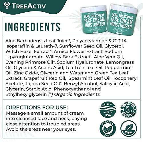 Treeactiv Salicylic Acid Face Moisturizer, 2 Fl Oz, Acne Treatment Face Cream For Oily Skin With And Tea Tree Oil, For Teens And Adults With Acne Prone Skin And Cystic Acne, 90 Day Supply #TOP4