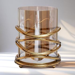 Decozen Candle Holder with Glass and Decorative Metal in Swirl Design for Home Decor Console Table Centerpiece Garden Dining Living Room Bedroom Office Farmhouse Events Wedding Decorations