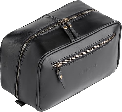 Miniatura 1 de AREV MI Neceser colgante de piel de vaca, bolsas de afeitado de baño para hombres y mujeres, kit organizador de viaje con gancho para colgar,