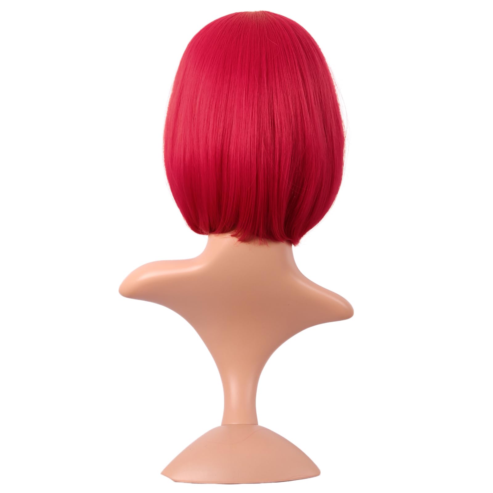 MapofBeauty 12 Inch /30 cm Fashion Lady Short Straight Synthetic Flat Bangs Bob Wig (Bright Red), 54.61 cm - Image 4