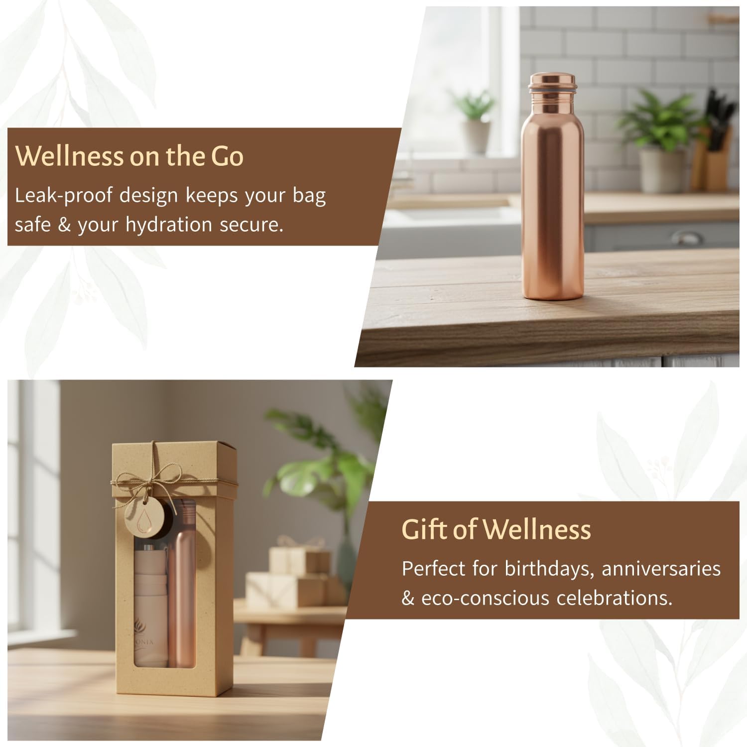 Pure Copper Water Bottle, 32 oz (950ml) Smooth Finish, Leak-Proof Ayurvedic Copper's Bottle for Drinking Water, Eco-Friendly, Durable & Easy to Clean, Handmade Copper Vessel With Cleaning Brush.