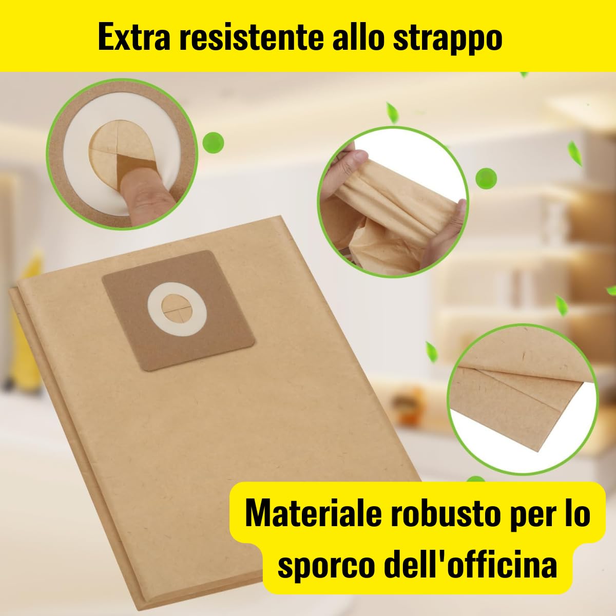 5 sacchetti per aspirapolvere Bosch AdvancedVac 20, compatibili con aspirapolvere a secco Bosch, multistrato, per filtrazione ultra forte del 99,99% (2 609 256 F33)