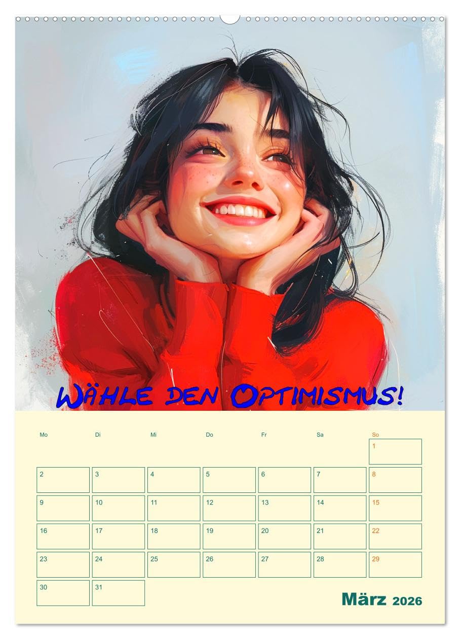 Liebe das Leben! Mit Affirmationen glücklich durch das Jahr! (Wandkalender 2026 DIN A2 hoch), CALVENDO Monatskalender: Mit positiver Lebenseinstellung ... auf die Sprünge helfen (CALVENDO Gesundheit)