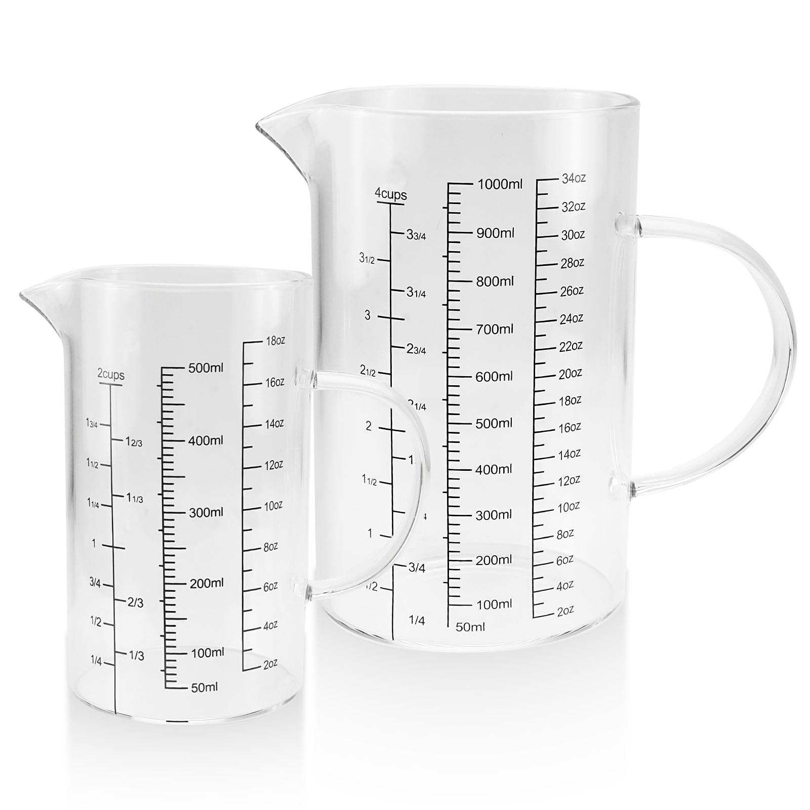 IIRC Set Di 2 Misurini In Vetro Da 500ml E 1 Litro - Scale In Ml/oz/tazze, Adatti A Microonde E Lavastoviglie - 3