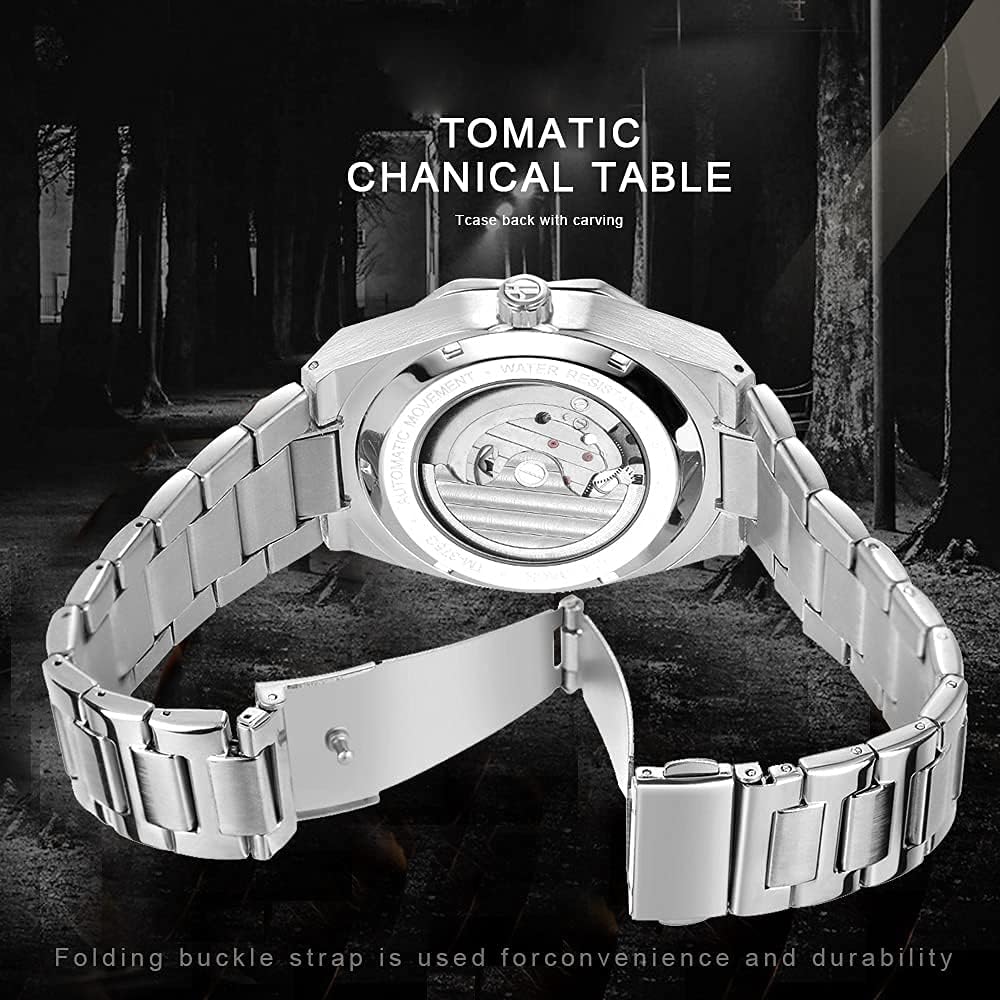 Tiong Mechanical Mens Watches Fashion Automatic Male Clock Blue Stainless Steel Waterproof Business Skeleton Watch… - Image 5