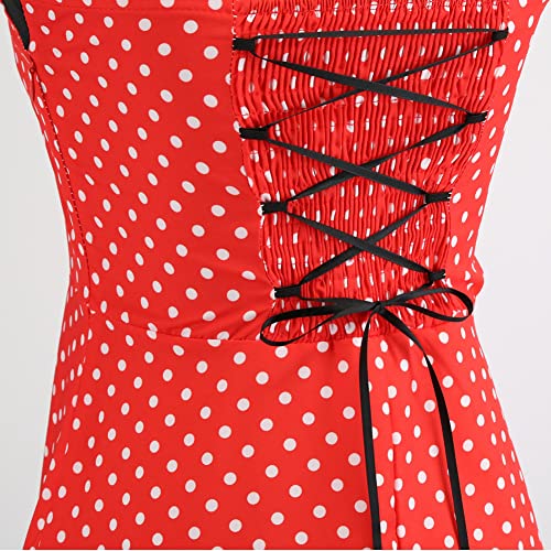 Image of Women Vintage Polka Dot 1950s Rockabilly Halter Audrey Dress Retro Floral Evening Cocktail Swing Dress