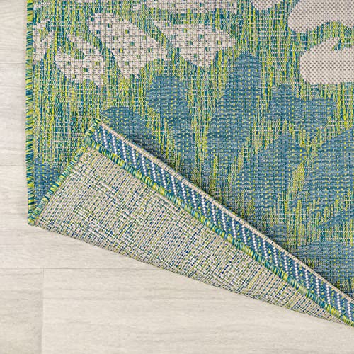 Image of JONATHAN Y Floral Textured Weave Indoor Outdoor Area Rug 5X8 Cream /Green, Zinnia Modern for Backyard, Patio, Porch, Easy-Cleaning, High Traffic, Pet-Friendly, Non-Shedding (SMB110D-5)