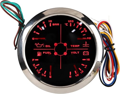 Miniatura 34 de Medidor multifunción 4 en 1, voltímetro de 3.346 in, nivel de combustible, presión de aceite, medidor de temperatura del agua, calibre automático