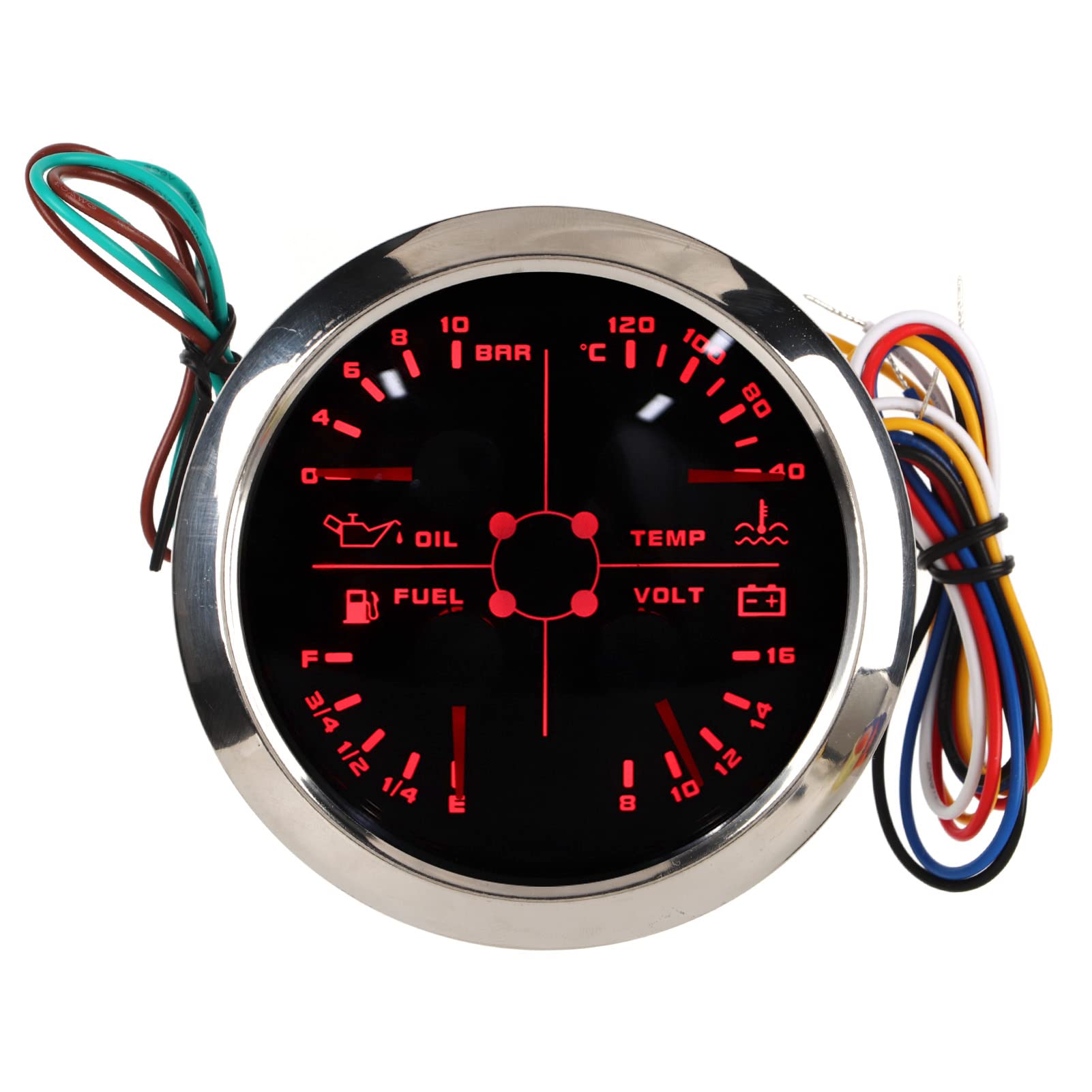 Wielofunkcyjny wewnętrzny wskaźnik 4 w 1 panel przyrządów do pomiaru napięcia ciśnienia oleju odpowiedni do łodzi rybackich jachtów 85 mm DC 9-32 V i płyty
