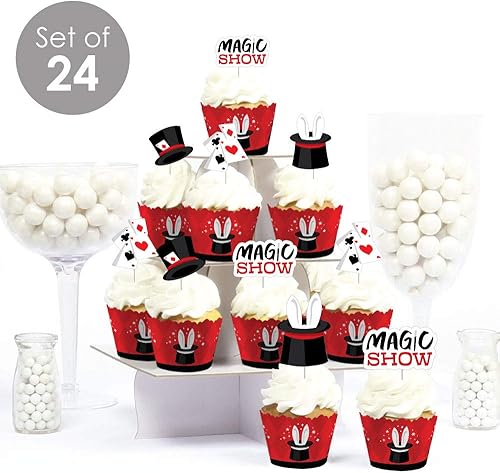 Miniatura 3 de Big Dot of Happiness Ta-Da, Magic Show  Decoración de cupcakes  Juego de envoltorios mágicos para cupcakes y selecciones de golosinas  Juego de 24