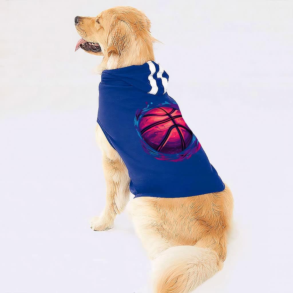 Basketball Themed Dog Shirt with Hoodie - Art Dog Hoodie - Unique Dog Clothing - Pink White, XL