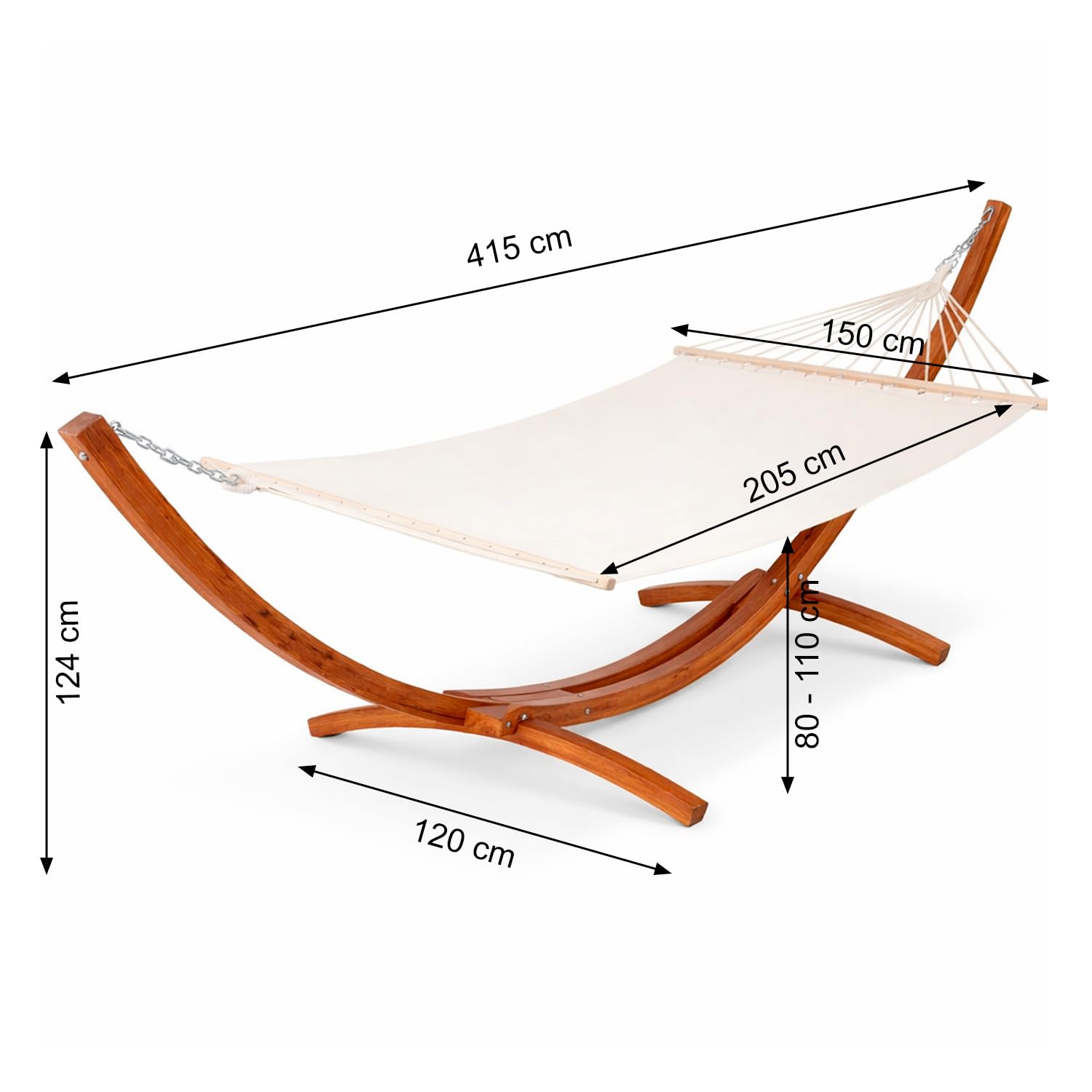 Amaca XXL Matrimoniale Con Supporto In Legno Per 2 Persone Ideale Per Giardino Patio Piscina Terrazzo Struttura Resistente Portata 200 Kg Design Elegante 415 x 120 x 124 Cm Beige