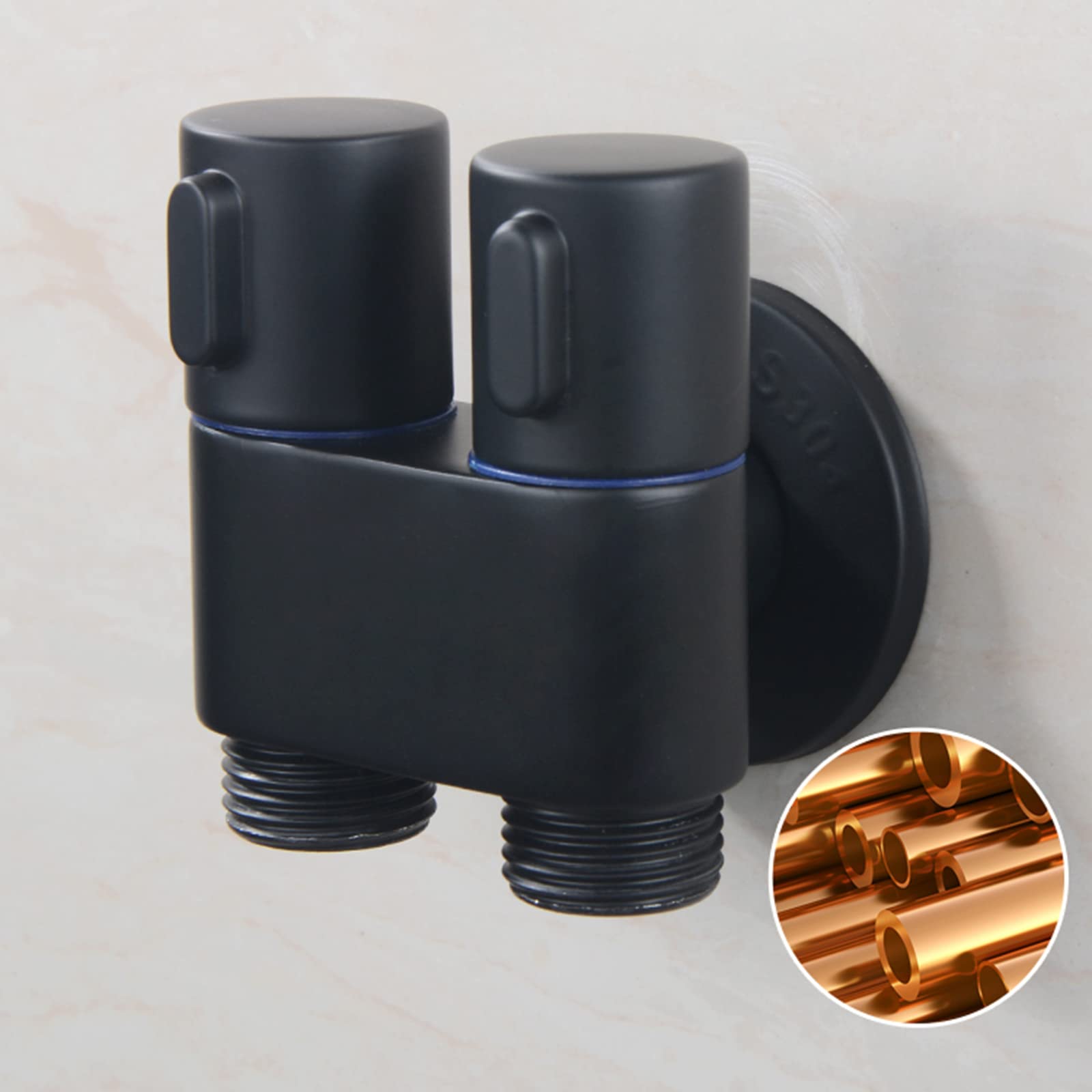 TTDGYYXW Rubinetto per Lavatrice Uno in Due Rubinetto in Ottone Splitter Rubinetto per Lavatrice Doppio Uso Rubinetti in Ottone da Esterno per WC, Nero C(Nero A)