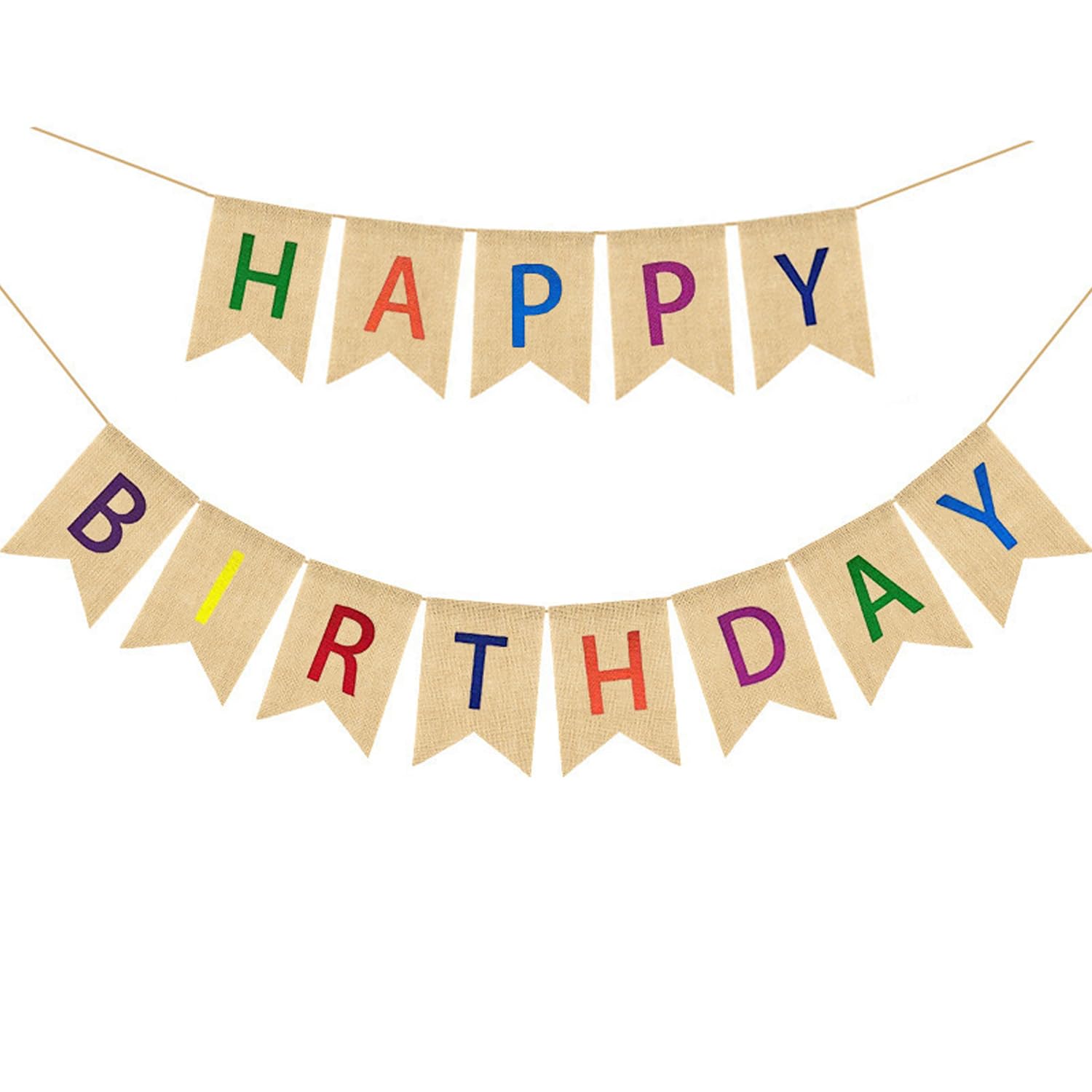 qingmeng Happy Birthday Garland Banner, Colourful Birthday Boho Linen Decoration Drieck Flag Bunting for Birthday Party Adults, Children, Girls, Boy, Baby Shower