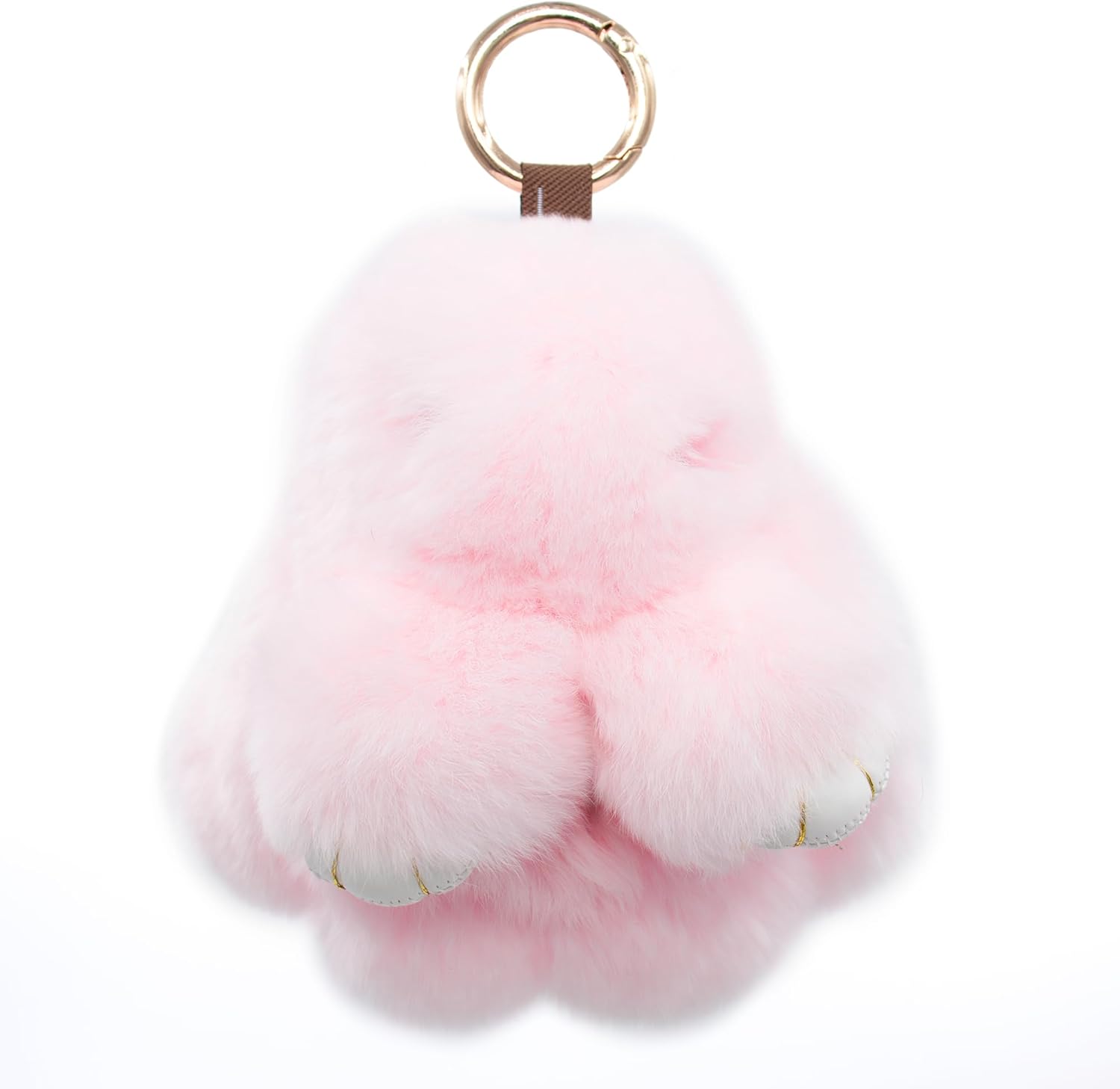 surell - Genuine Rex Rabbit Fur Pom Bunny Rabbit Keychain - Cute fluffy Bag Purse Charm key fob - Animal Lovers Pocketbook Accessory (Pink) - Image 2