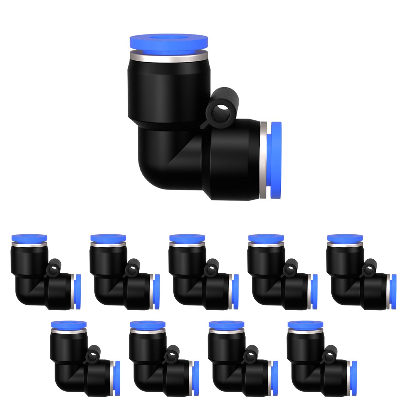 Lot de 10 connecteurs pneumatiques coudés à 90° - 16 mm - Fixation rapide - Adaptateur de conduite d'air PV - Adaptateur Push to Connect - Raccords à libération rapide (10, PV-16 mm)