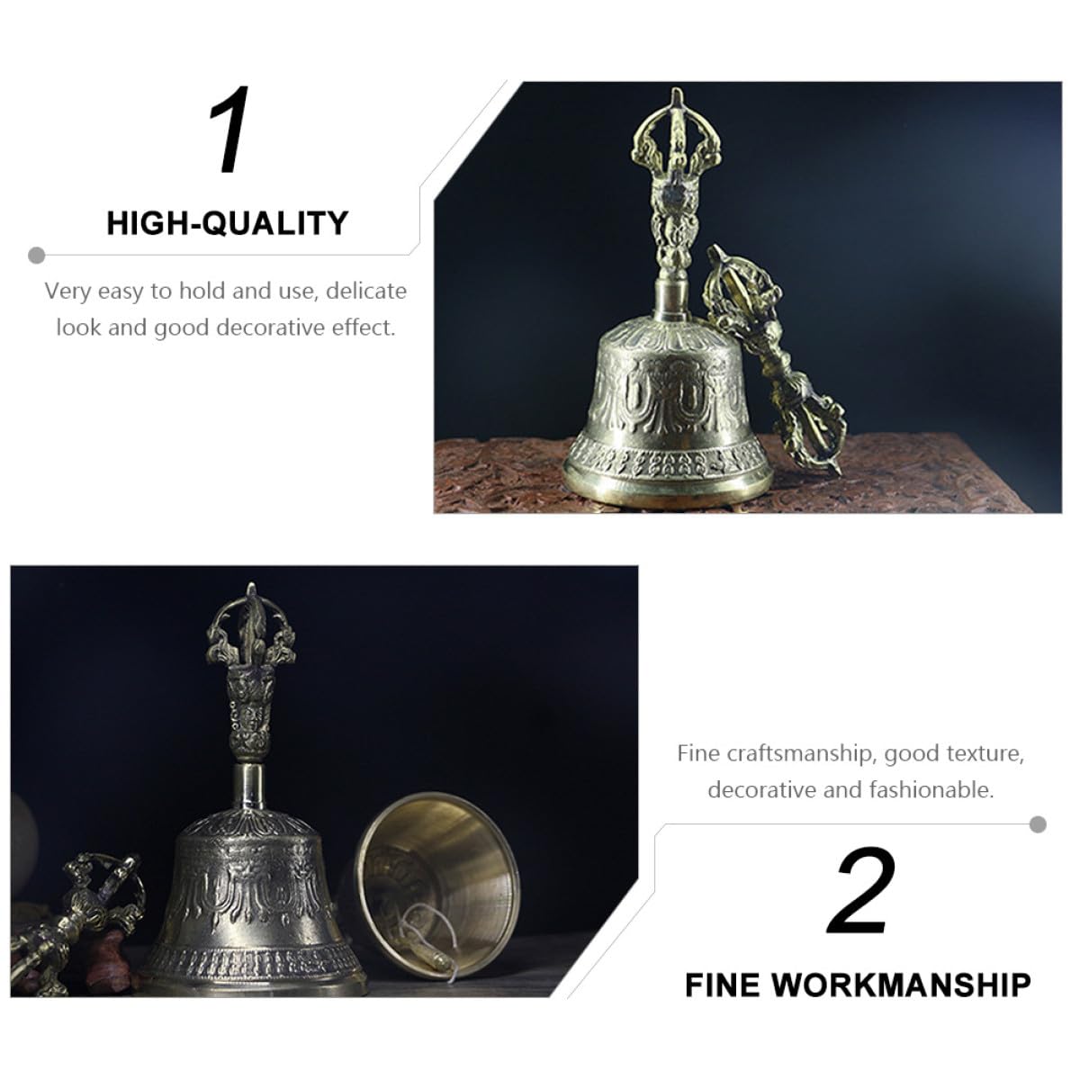 TOYANDONA Campanello Tibetano in Ottone Manico Staccabile, Campanello Mano Decorativo a Cinque Fili per Meditazione, Facilmente Impugnabile, Uso per Decorazione e Regalo