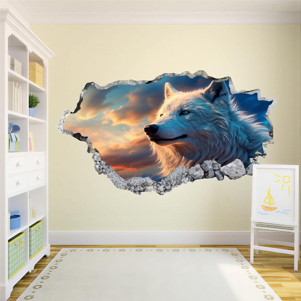 3D Wandtattoo Durchbruch Wanddeko Wolfstiere Wanddurchbruch sticker Wandbild Wandsticker Sonnenuntergangswolken Am Himmel Wohnzimmer Wanddeko Wandaufkleber für Kinderzimmer Mädchen Teenager Zimmer