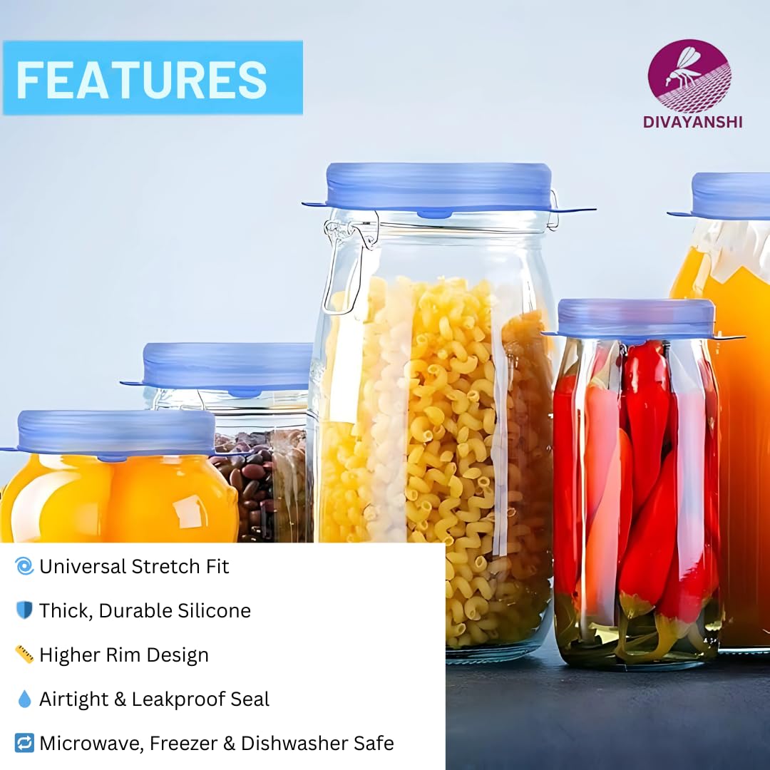 Divayanshi Silicone Stretch Lids for Food Storage | Reusable & Airtight Curved Dish   Covers | for outdoor picnic | BPA-Free, Leak-Proof, Microwave & Freezer Safe – Pack of 6 Flexible Silicone Lids - Image 6 thumbnail