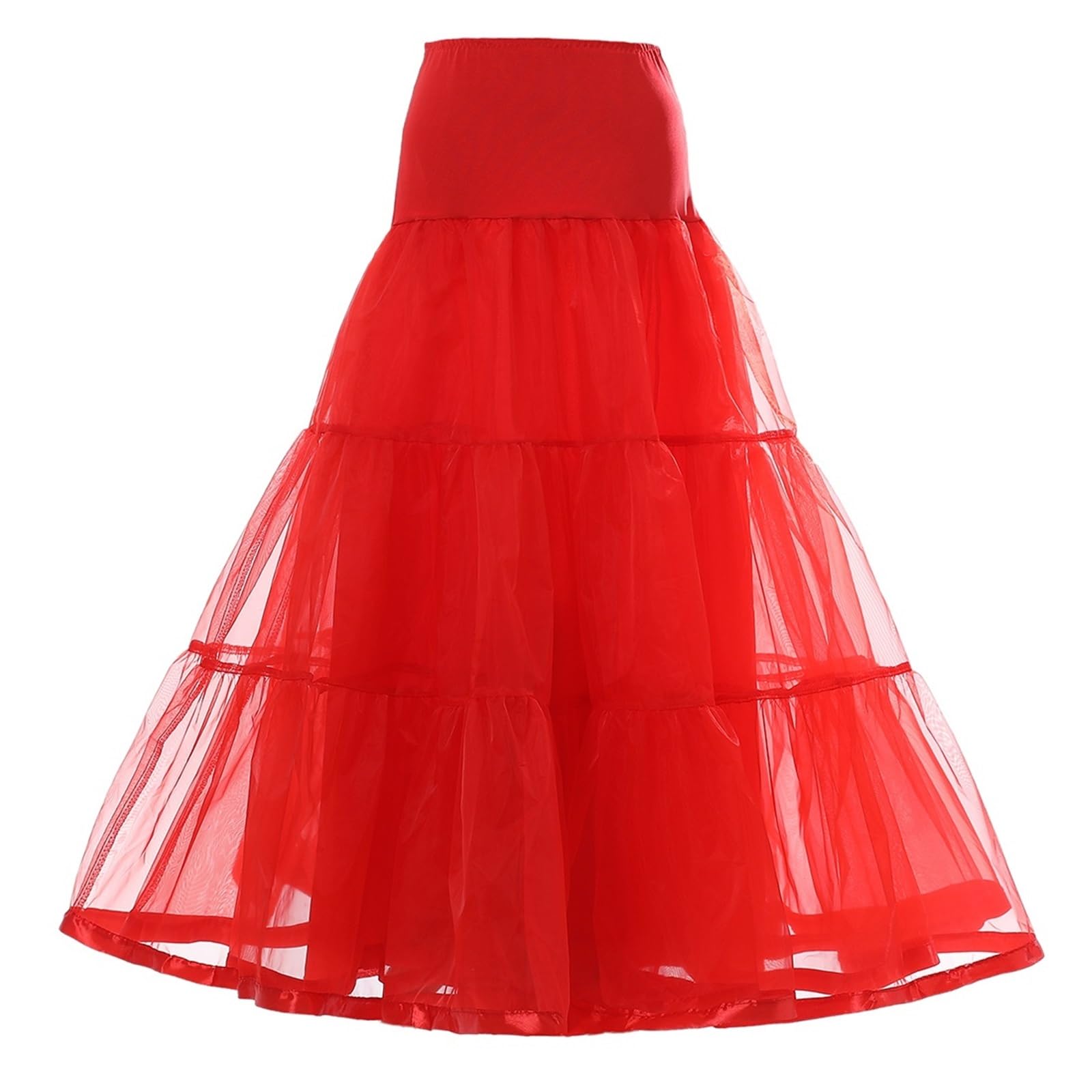 Jupon sous Robe Femme Jupon à Volants de 98 cm de Long, Crinoline, Vintage, for Robe de mariée, sous-Jupe, Tutu, balançoire, avec Bordure en Ruban(Red,L-XL)