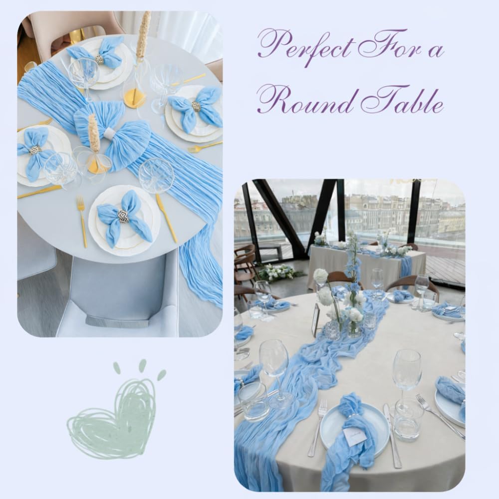 EcoEdge Cheesecloth Table Runner for Baby Shower Decor, Wedding Birthday Party Rustic Elegant Fabric Decor, Baby Shower Table Decoration (Baby Blue, 6 Pack 35" x 120")