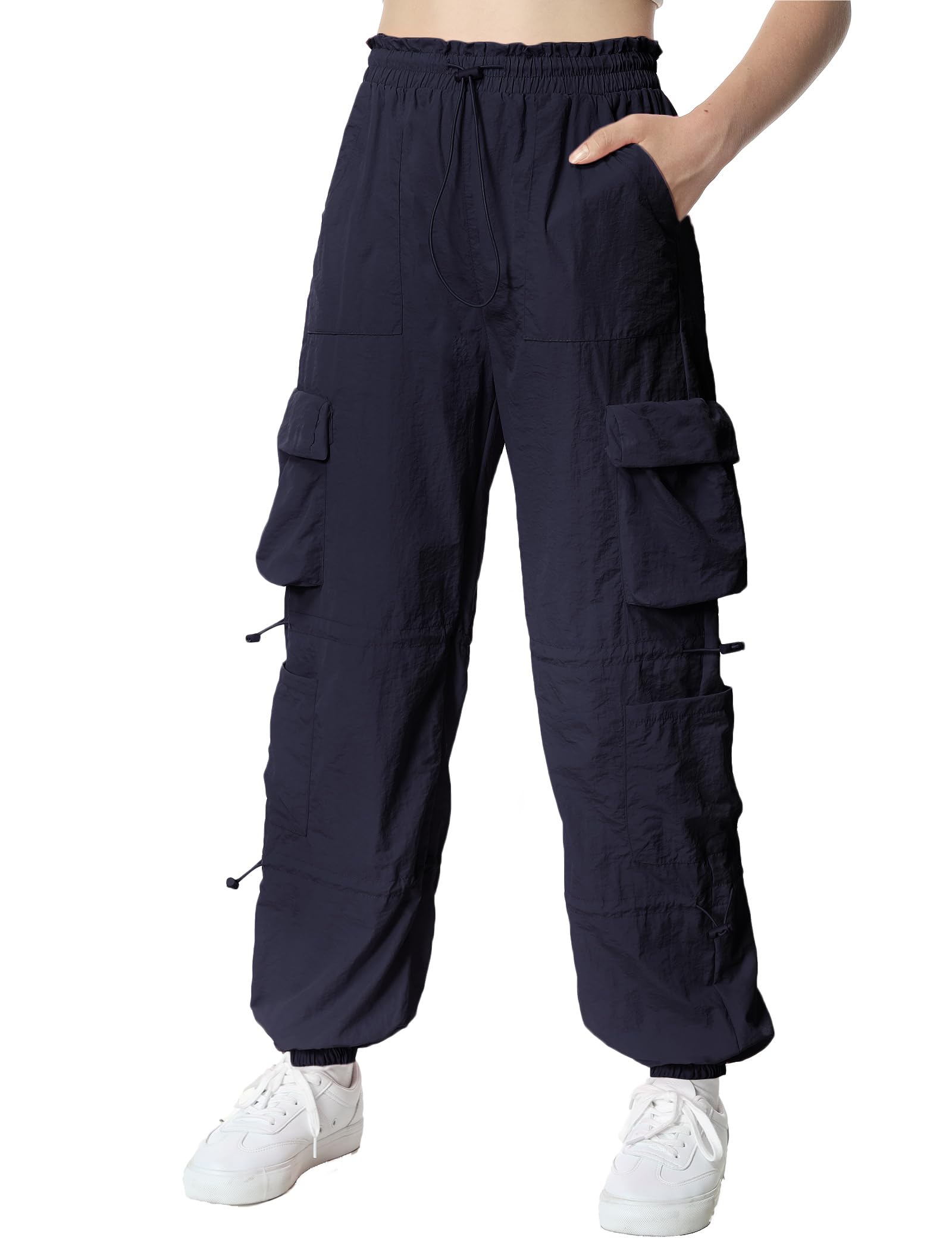 EXARUS Girls Parachute Pants Cargo Hip Hop Wide Leg Baggy Y2K Teen
