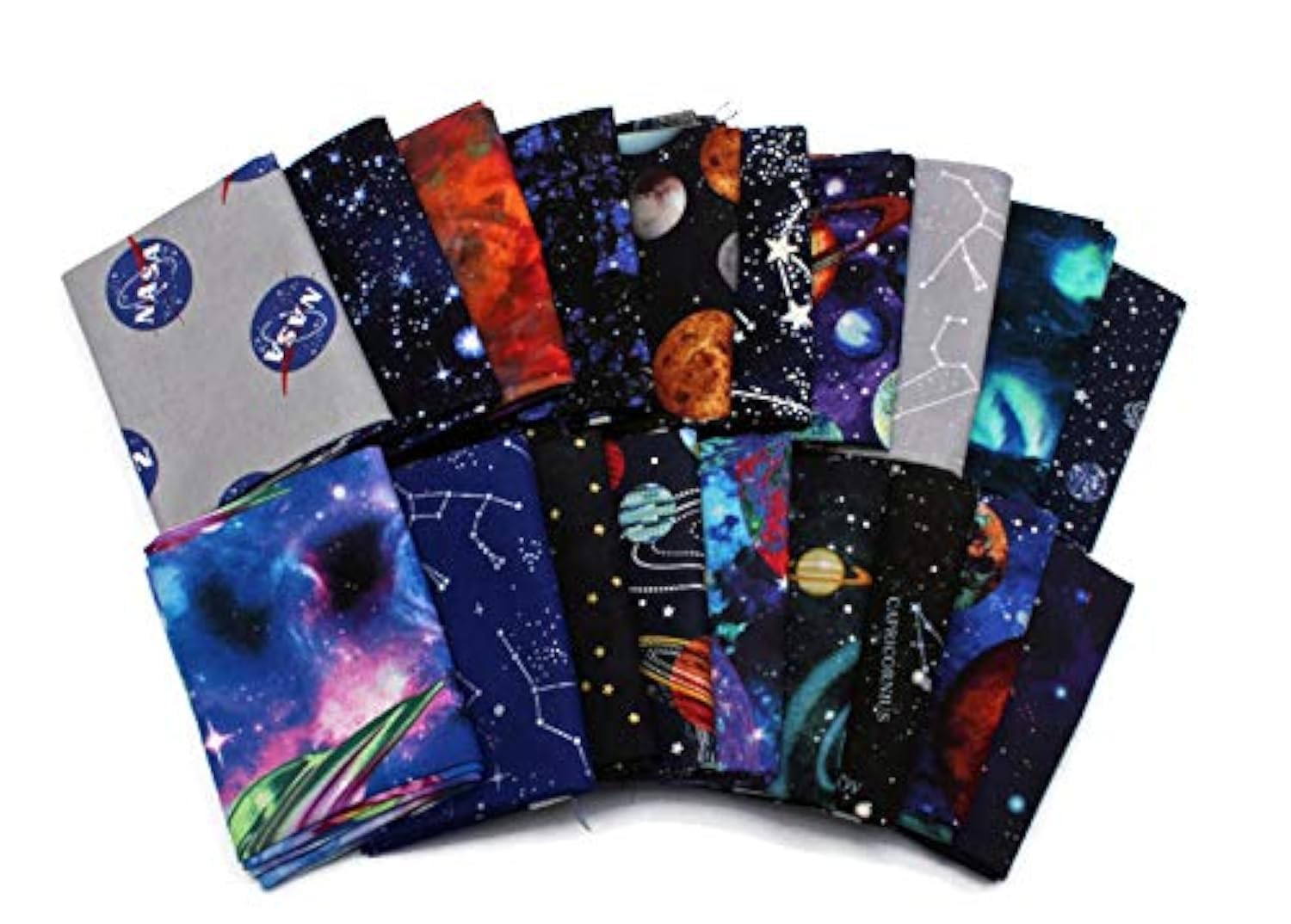 10 Fat Quarters - Outer Space Astronomy Solar System Stars Planets Comet Celestial Galaxies Moon Astronaut Cosmos Fabrics Quality Quilters Cotton Assorted Fat Quarter Bundle M224.03