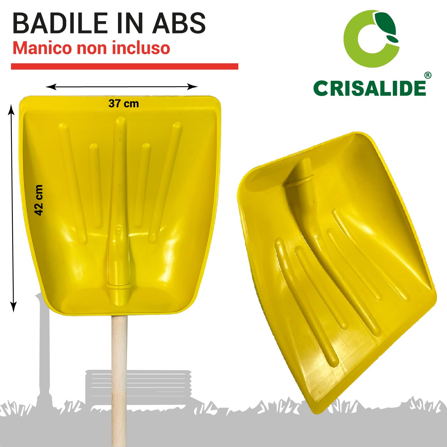 CRISALIDE® Badile in ABS Giallo – Pala Professionale Leggera e Resistente per Neve, Terra e Detriti – Materiale Antiurto – Ideale per Giardinaggio e Lavori Domestici – Manico non incluso