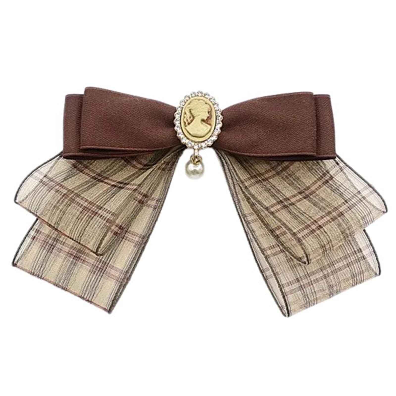 Thoanby Women's Color1,2,3,4,5,6,7,8 Bowtie,Vintage Brown Plaids Ribbon Bows Tie Brooch Pin For Girl Japanese Preppy Uniform Pre Tied Bowknot Corsage Necktie