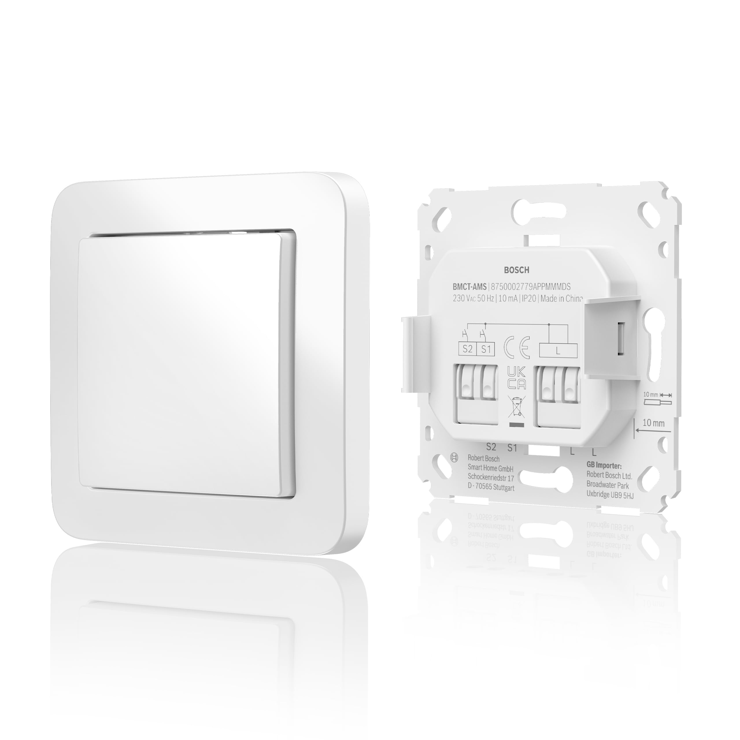 Bosch Smart Home Wandschalter für smarte Aktoren, platzsparender Einbau in die Gerätedose, für Bosch Smart Home Licht-/ Rollladensteuerung II, Relais oder Dimmer
