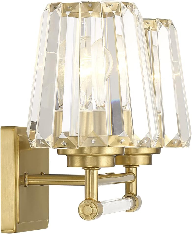 Savoy House 8-6001-2-322 Garnet Crystal Vintage Crystal Clear Bathroom Vanity Wall Light, 2-Light 120 Total Watts, 10" H x 16" W, Warm Brass
