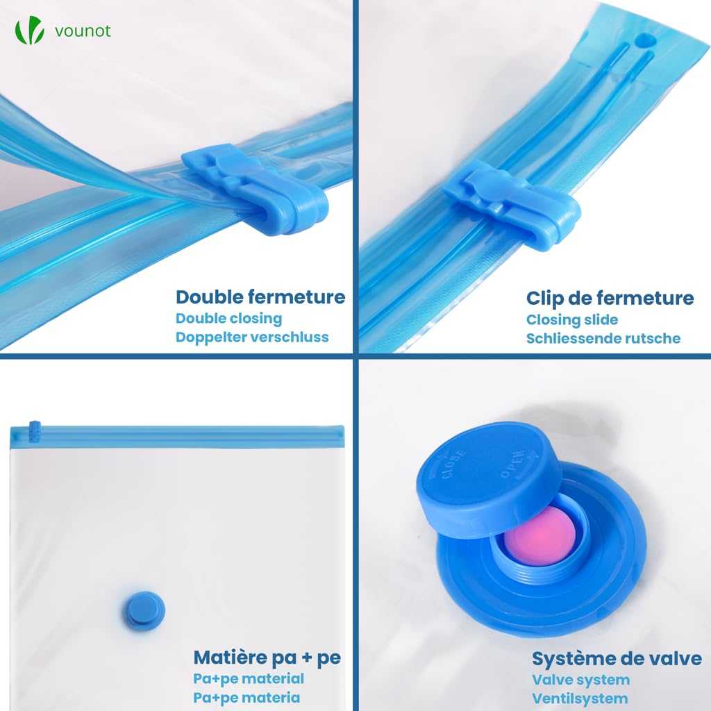 VOUNOT® Sacchetti Sottovuoto Vestiti, 12 Pezzi Sacchetti Salvaspazio Riutilizzabili con Pompa per Lenzuola, Piumoni, Cuscini, Coperte, Viaggi