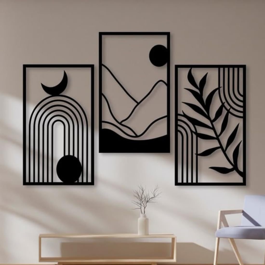 Zesta Wooden Wall Hanging Decoration | Black MDF Wall Decor Items for Living Room | 3D Room Decoration Items for Bedroom | 3MM Wooden Wall Stickers For Home (Scenary Rectangle)-image-44