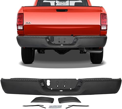 Parachoques trasero para Dodge Ram 1500 2009-2018 para Ram 2500 3500 2010-2012, parachoques trasero negro sin orificios de sensor sin doble escape