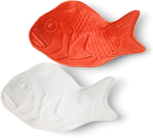 (Saikaitoki) Saikai Pottery Hasami Ware Namas Plate Pair Sea Bream Pattern 12030 RedWhite