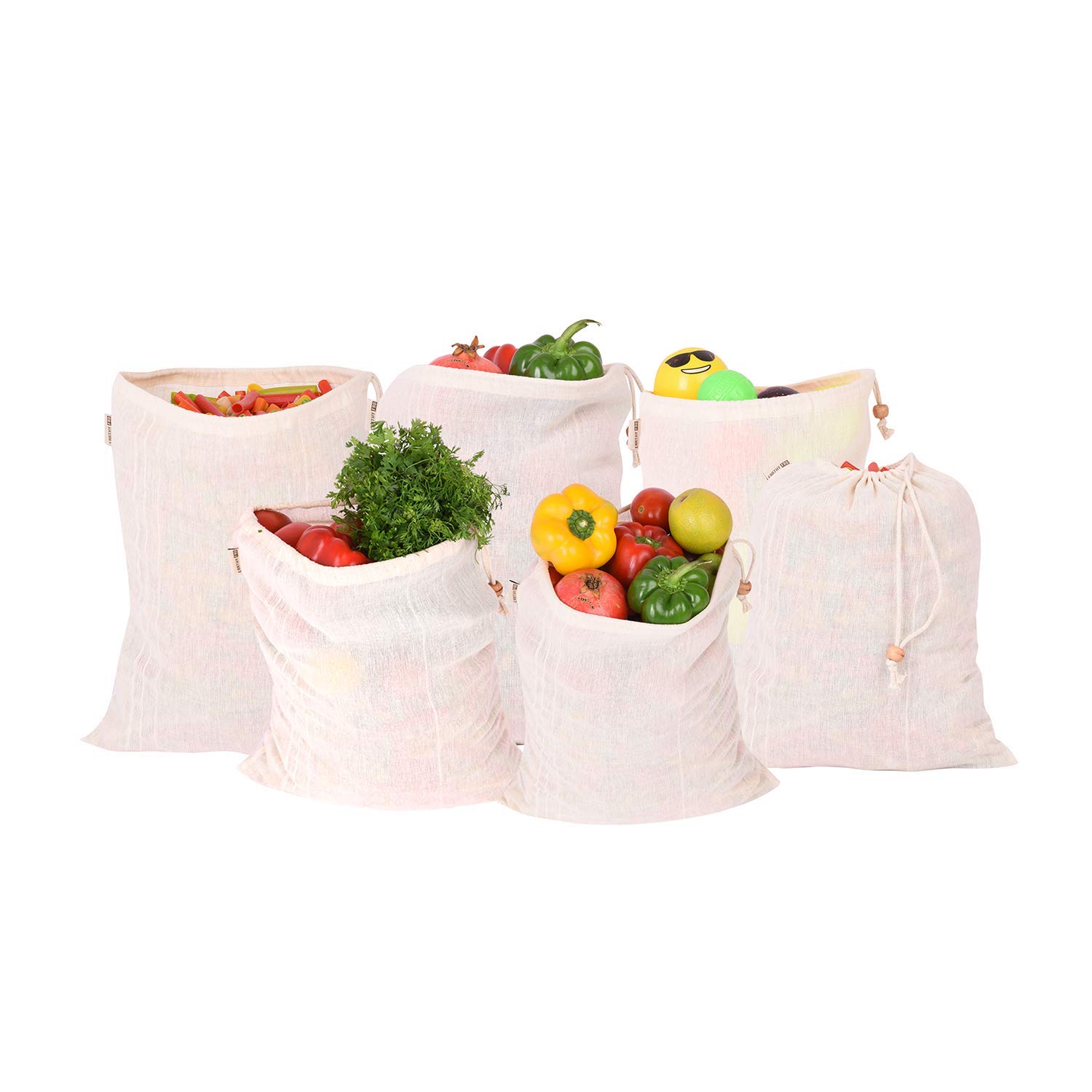 Earthy Fab Fridge Bag for Vegetables Storage. 100% Cotton, Biodegradable, Reusable, Multipurpose. Set of 6