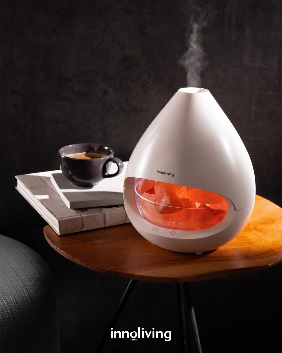 Innoliving Diffusore d'Aroma 2 in 1 con Sale INN-775 | Capacità 160ml, 5 Livelli di Illuminazione, Modalità Diffusore d'Aroma e Lampada con Sale, Consumo di Aroma 10-15 ml/h, Potenza 12W