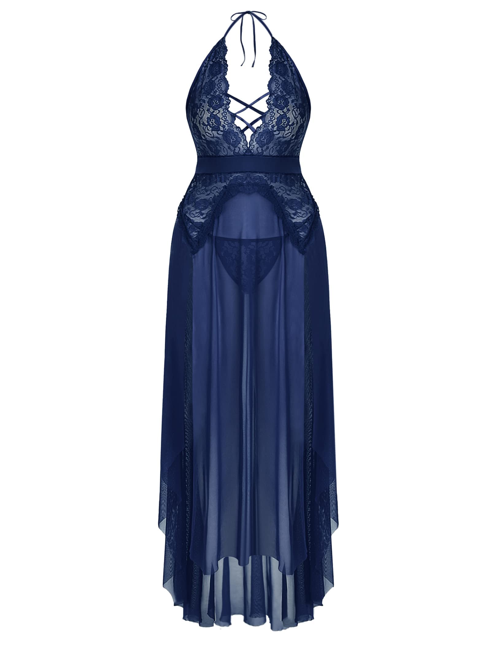 xivir Women's Lace Floral Above knee Night Gown-picture-27