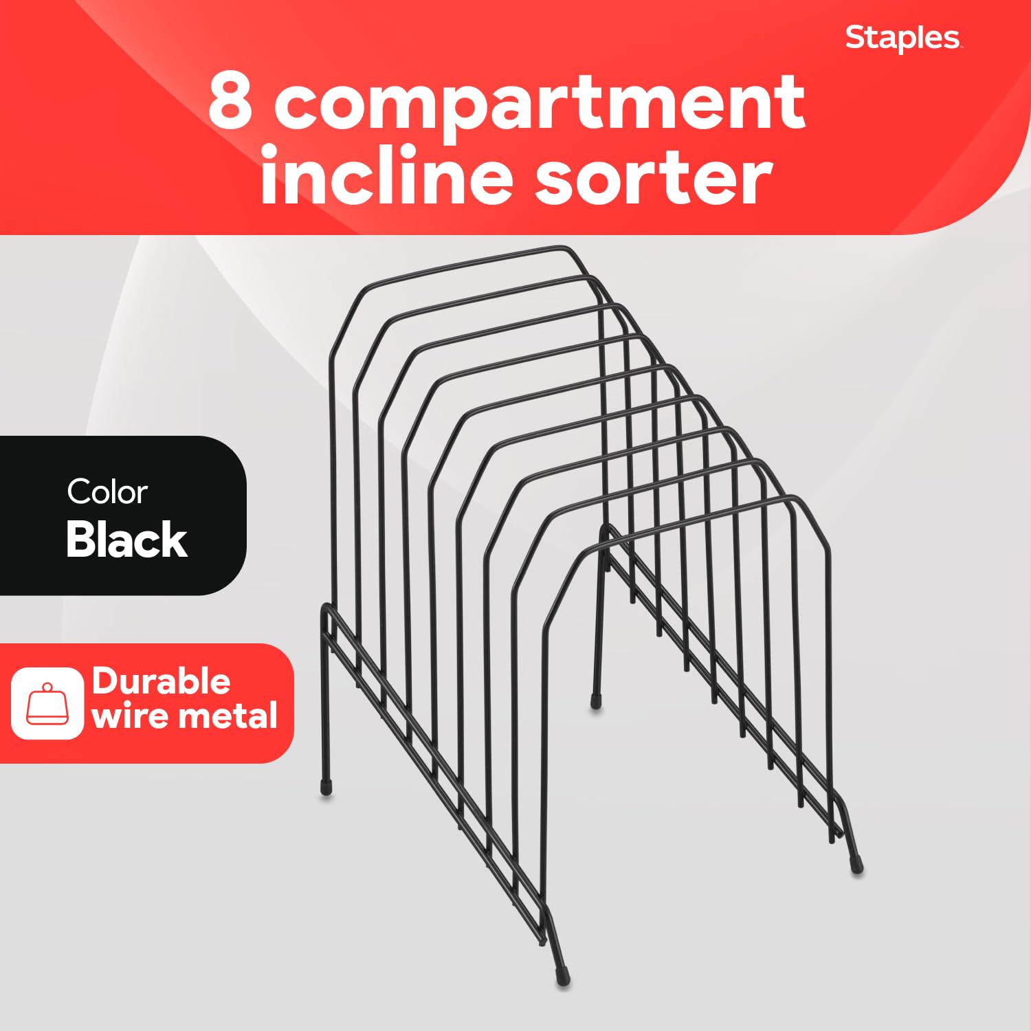 Staples; metal incline desktop file Sorter, 8 scomparti, nero