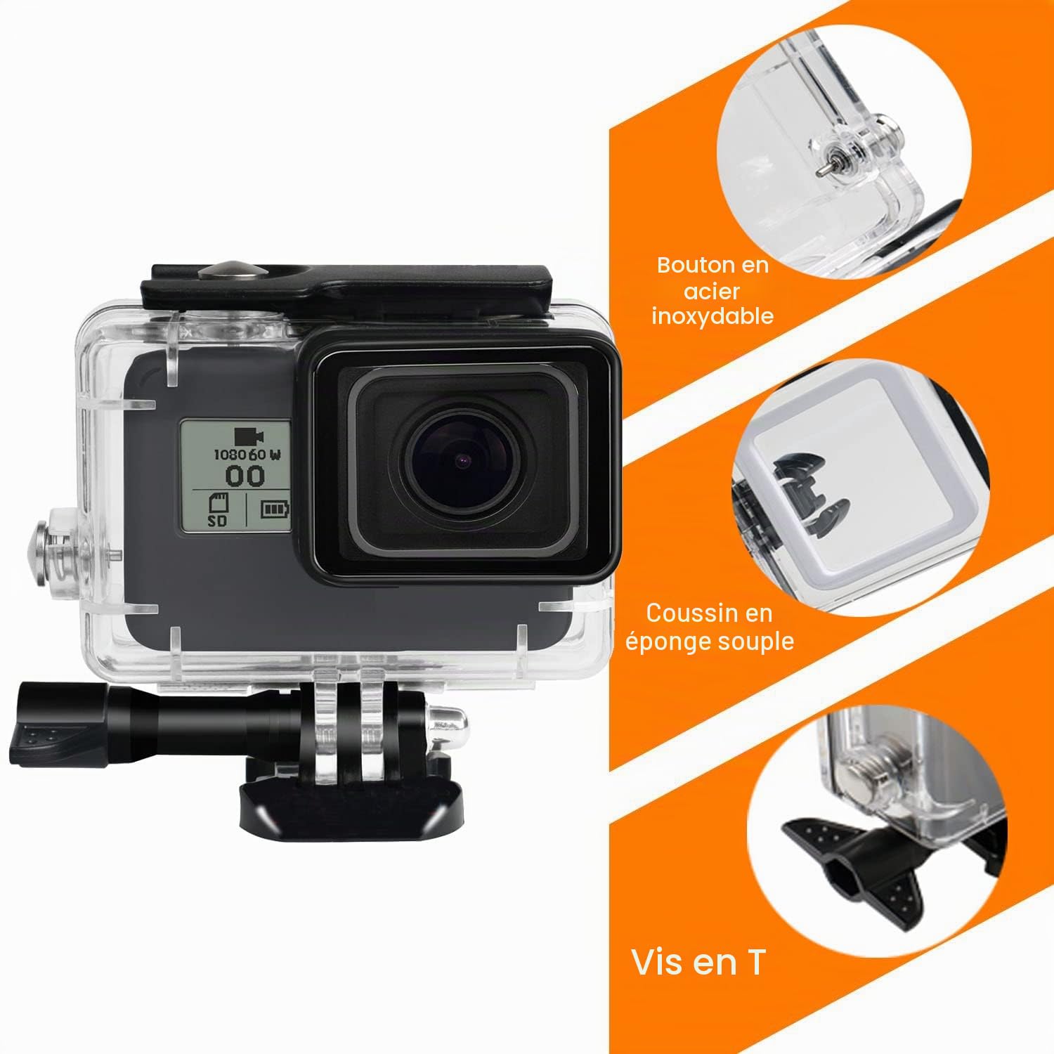 Boîtier étanche étanche 60 m avec filtre rouge/violet/rose pour GoPro Hero et plus