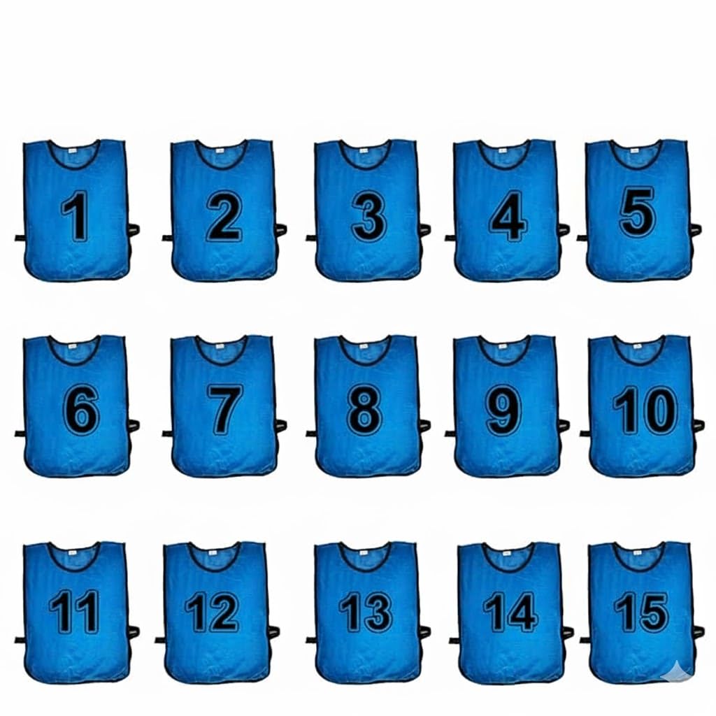 Training Bibs Scrimmage Vests Pennies | Set of 1 to 15 | Bright Blue Sports Pinnies | Lightweight Training Vests | Medium Size | Ideal for Soccer Basketball Football Team Sports