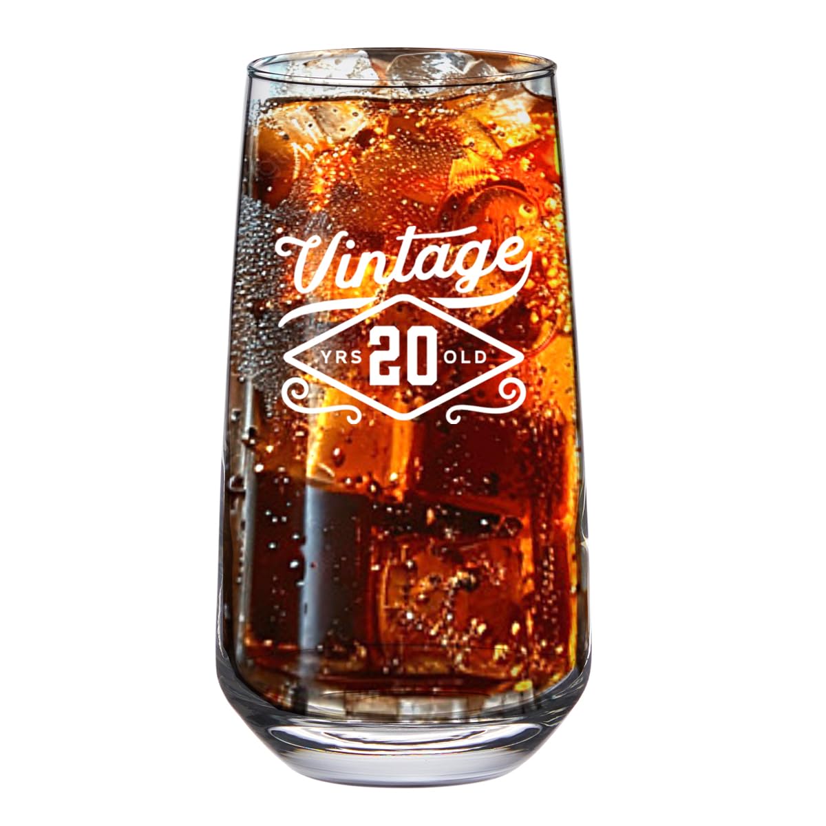 20th Birthday Gifts for Men Women Glass Mug Funny Printed with Contemporary Design Drinking Present Age 20 Year Old Gift Idea Keepsake Happy Birthday - 480ml