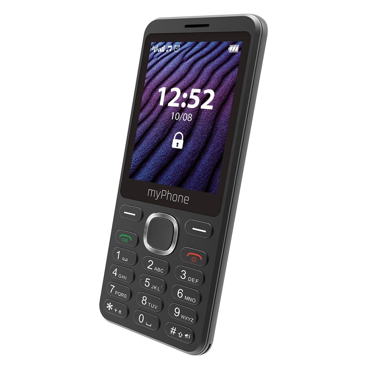 myPhone Maestro 2, telefon klawiszowy, kolorowy wyświetlacz, duży ekran 2,8", dual sim, latarka, bluetooth, pojemna bateria 1000 mAh, smukła obudowa, aparat, duże klawisze, radio, czarny